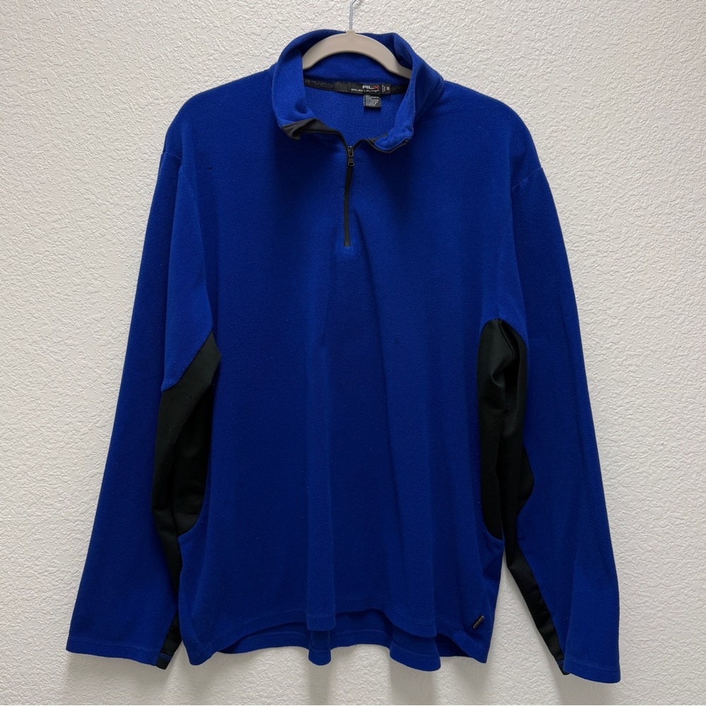 Ralph Lauren Polo RLX Men’s XXL Performance Golf Fleece Quarter-Zip Blue Sweater